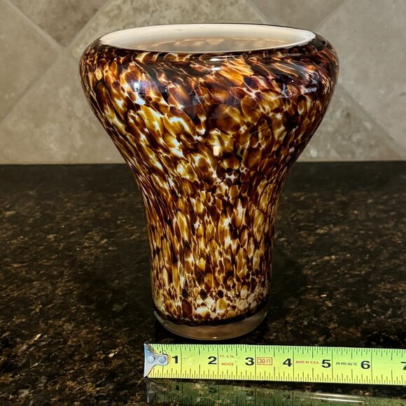 ๐HP๐ Hand Blown Tortoise Shell Leopard Translucent Art Glass Vase Tropical - Picture 11 of 15